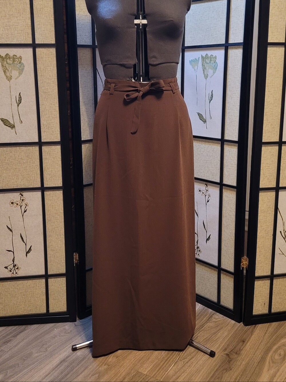 VTG | Simon Ellis Women’s Maxi Skirt with Tie Belt - Brown